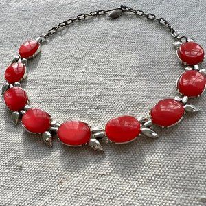 Vintage Mid-Century  Red Thermoset and Chrome Color Choker Necklace